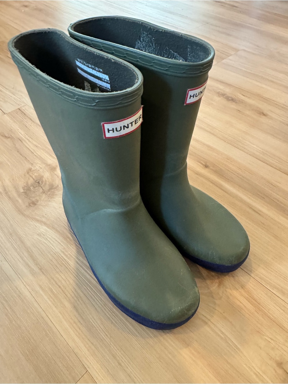 Hunter Kids Olive Green Waterproof Rain Boots with Black Soles